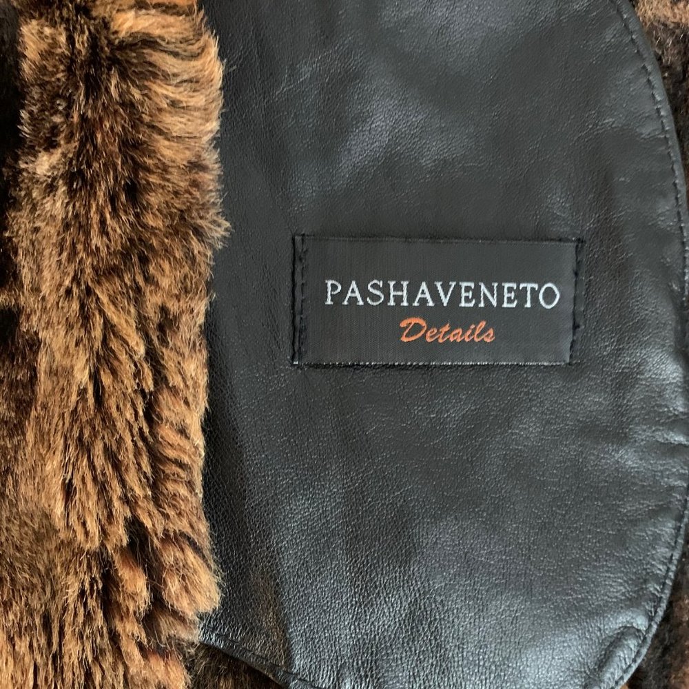 PASHA VENETO BLACK/ BROWN SHEARLING LEATHER FUR LINED TRIM COAT JACKET XS - Picture 7 of 8